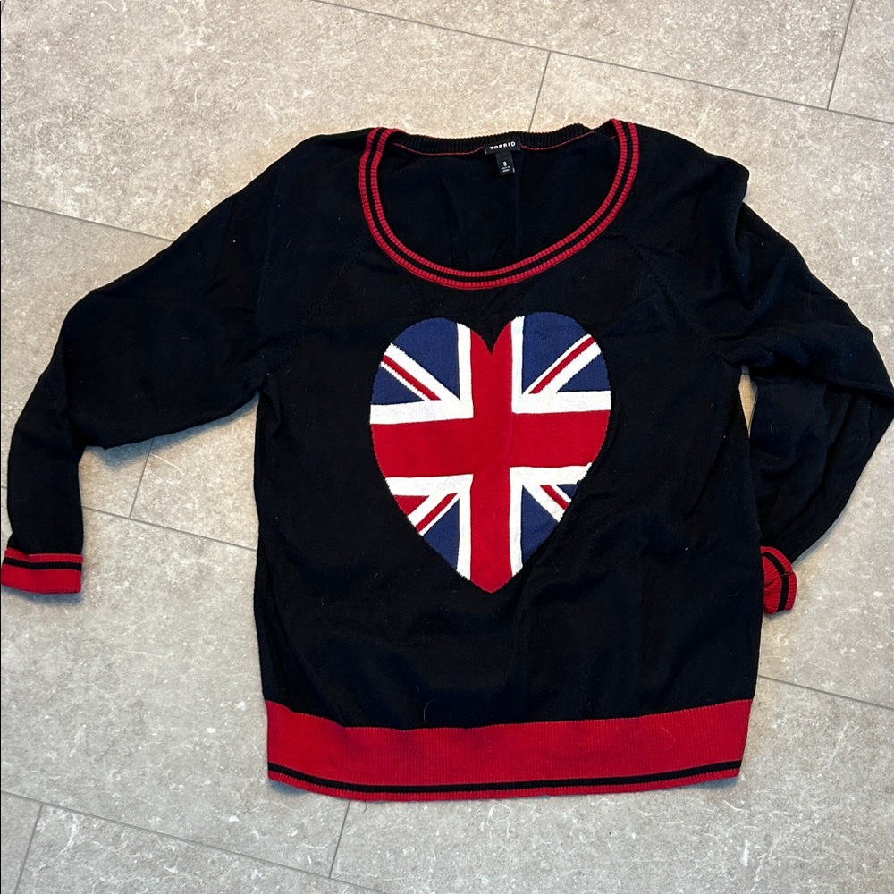 Torrid Union Jack heart sweater